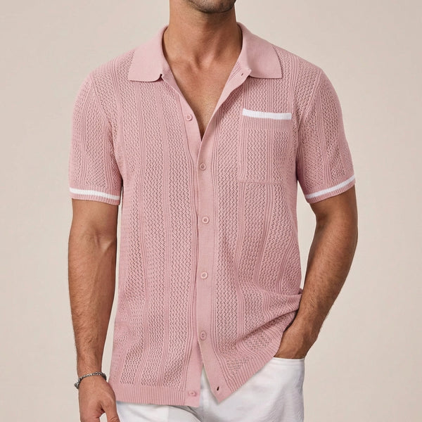 Relaxed Fit Textured Knit Polo Shirt for Men – Casual Style & Comfort