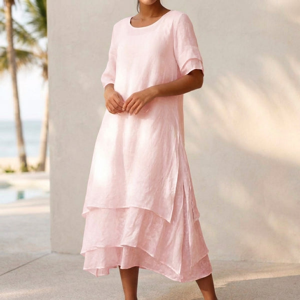 Layered Relaxed Fit Midi-Length Dress for Women – Stylish Casual Comfort