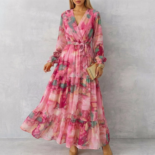 Tiered Wrap Floral A-Line Maxi Dress for Women – Elegant & Flattering Design