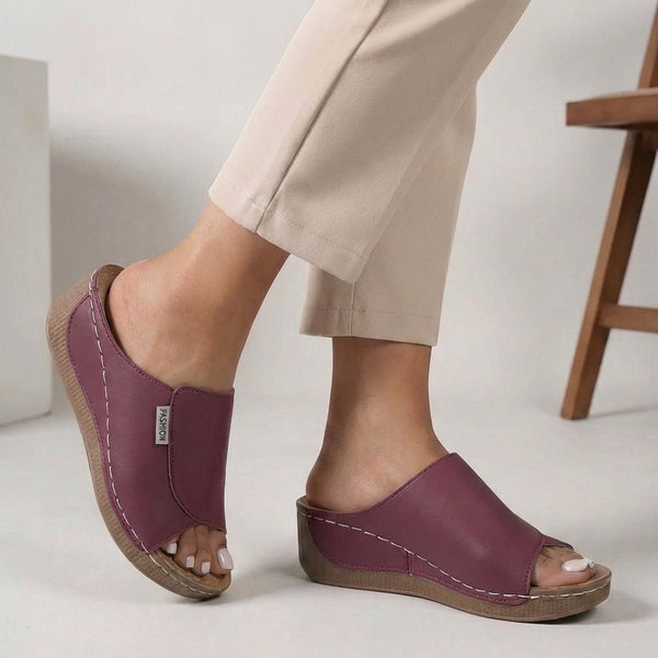 Open Toe Orthopedic Wedge Slide Sandals for Women – Supportive Casual Comfort
