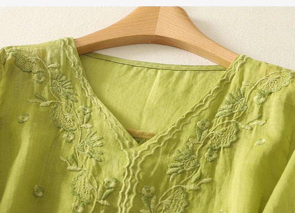 Embroidered Relaxed Fit V-Neck Blouse for Women – Casual Stylish Comfort
