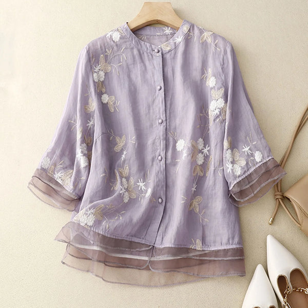 Relaxed Fit Embroidered Floral Blouse for Women – Stylish Casual Comfort
