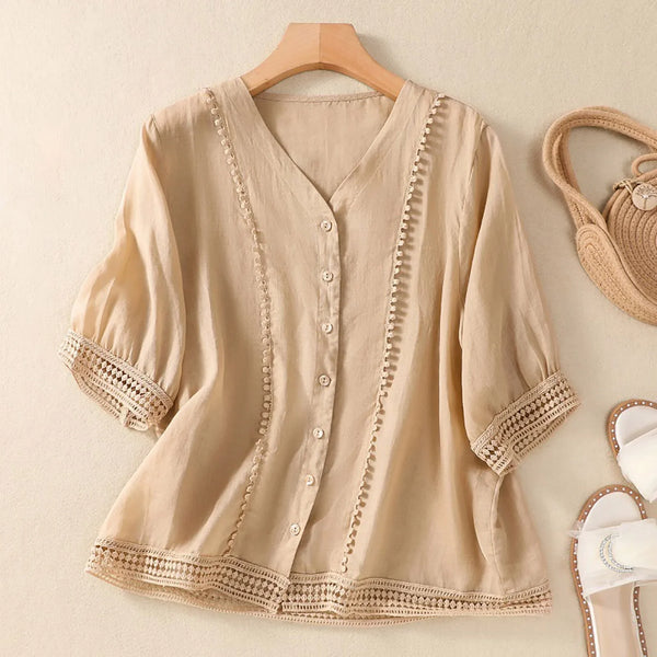 Relaxed Fit V-Neck Blouse for Women – Breathable & Stylish Design
