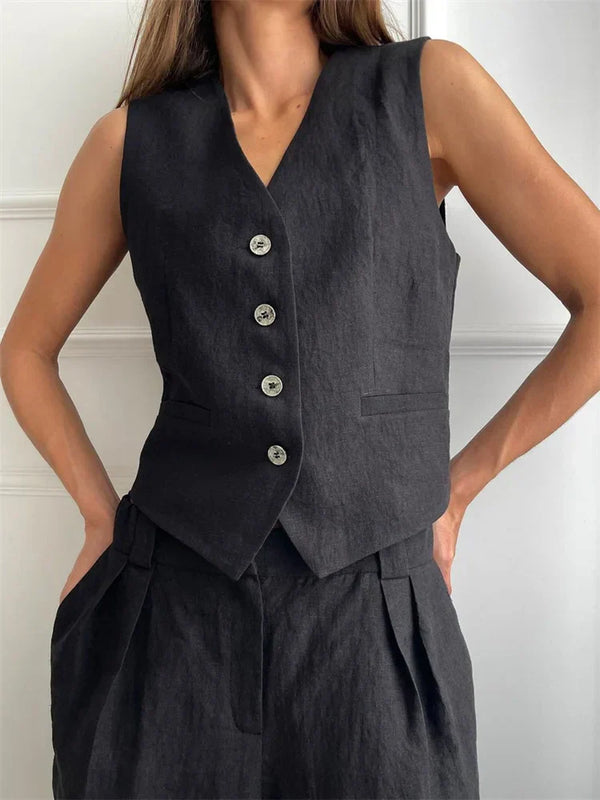 Tailored Fit Vest & Relaxed Fit Pleated Wide Leg Trousers Set for Women – Stylish And Comfortable Casualwear