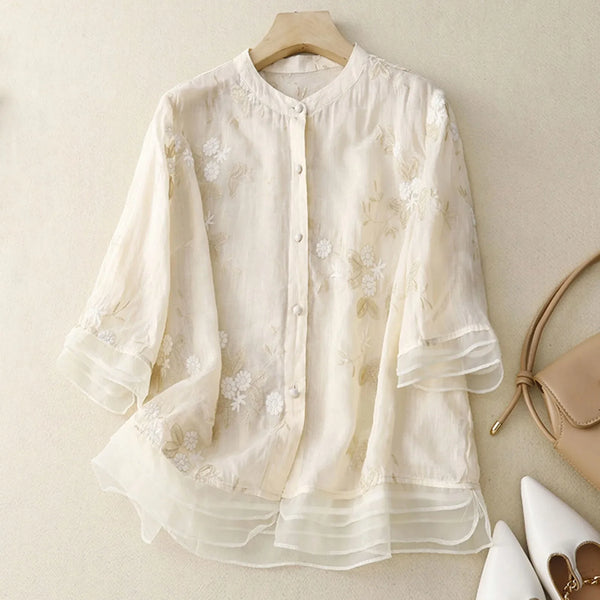 Relaxed Fit Embroidered Floral Blouse for Women – Stylish Casual Comfort
