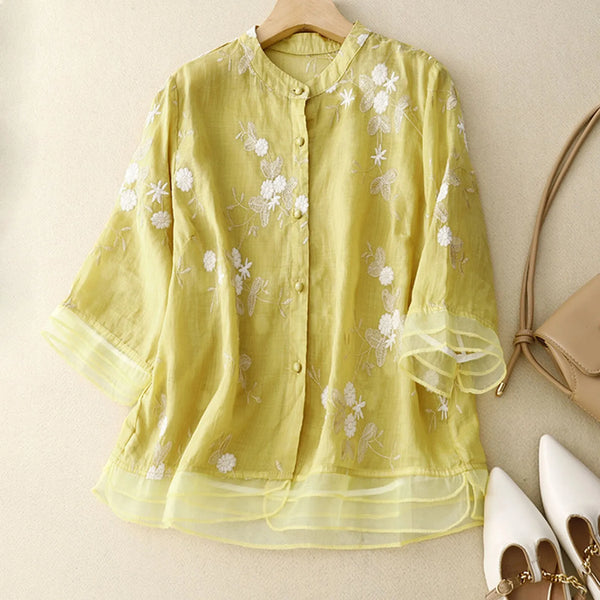 Relaxed Fit Embroidered Floral Blouse for Women – Stylish Casual Comfort