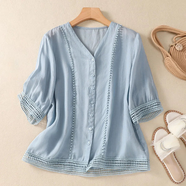 Relaxed Fit V-Neck Blouse for Women – Breathable & Stylish Design