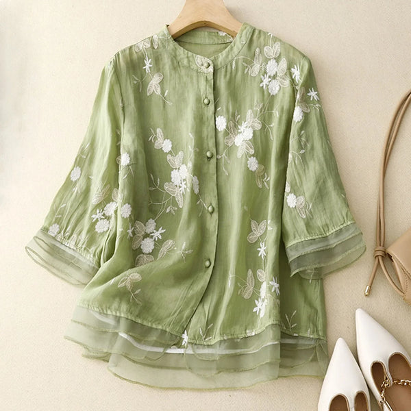 Relaxed Fit Embroidered Floral Blouse for Women – Stylish Casual Comfort