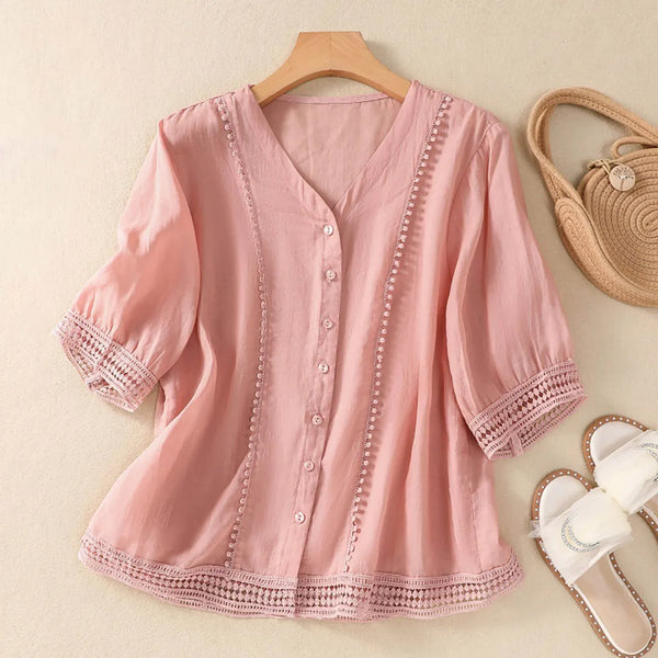 Relaxed Fit V-Neck Blouse for Women – Breathable & Stylish Design