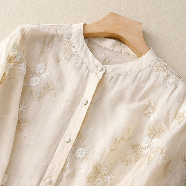 Relaxed Fit Embroidered Floral Blouse for Women – Stylish Casual Comfort