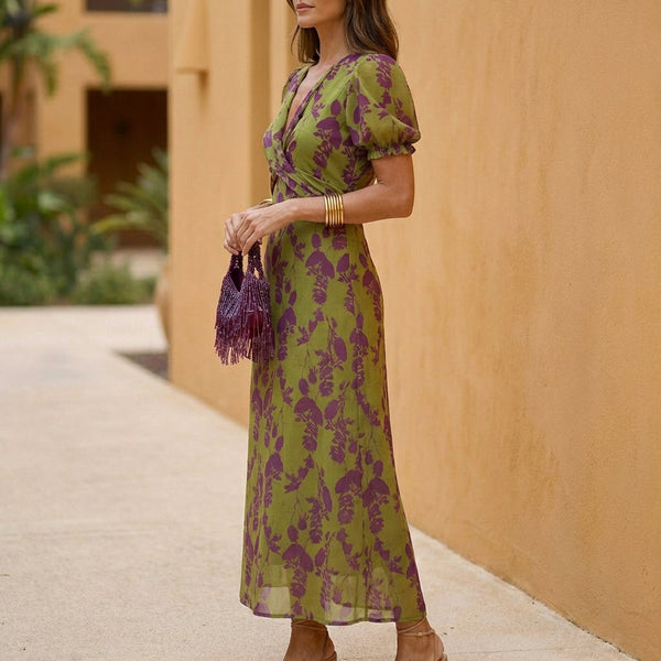 Pleated Twist Front A-Line Midi Dress for Women – Flattering Daytime Style