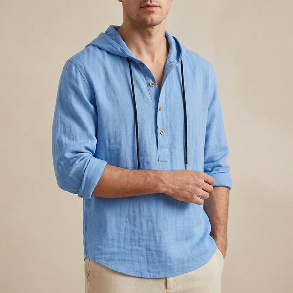 Relaxed Fit Hooded Henley Shirt for Men – Casual Comfort & Style