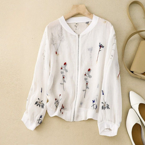 Embroidered Floral Relaxed Fit Bomber Jacket for Women – Stylish Casual Comfort