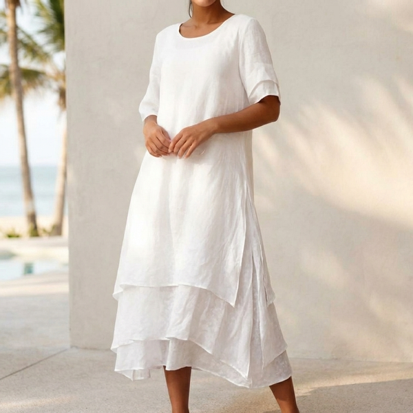 Layered Relaxed Fit Midi-Length Dress for Women – Stylish Casual Comfort