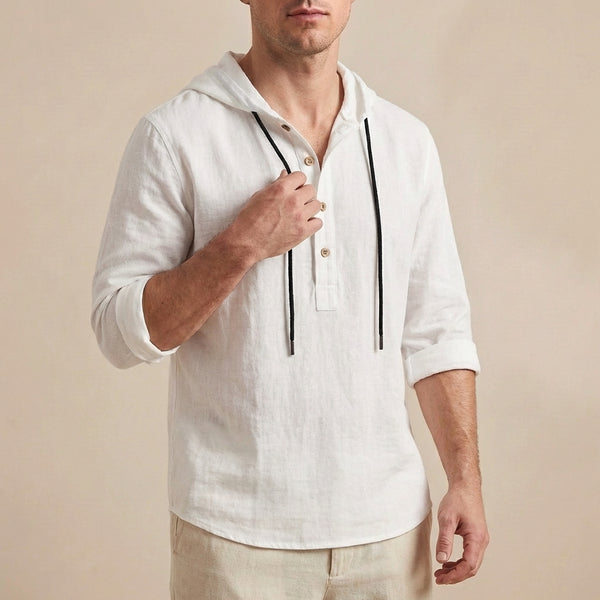 Relaxed Fit Hooded Henley Shirt for Men – Casual Comfort & Style