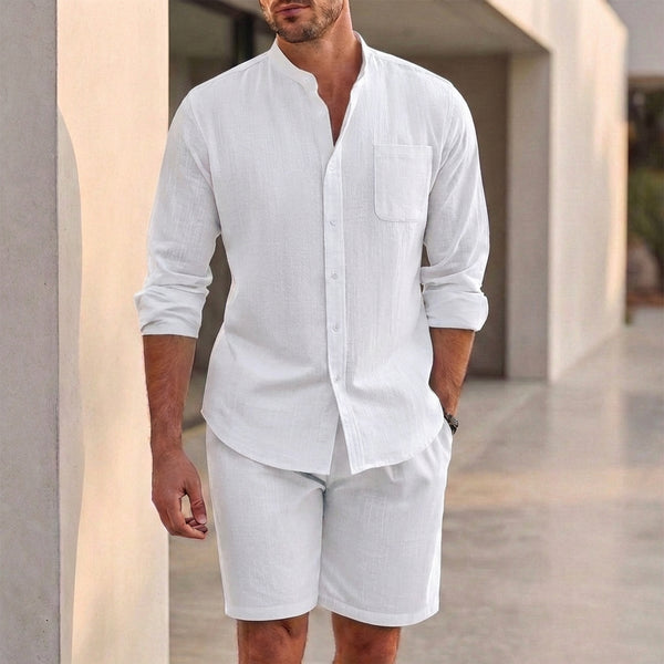 Relaxed Fit Button-Up Shirt and Regular Fit Shorts Set for Men – Casual Comfort & Breathability