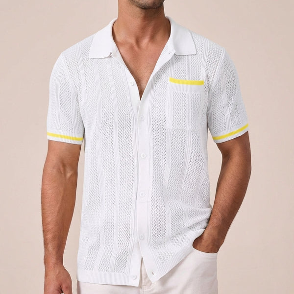 Relaxed Fit Textured Knit Polo Shirt for Men – Casual Style & Comfort
