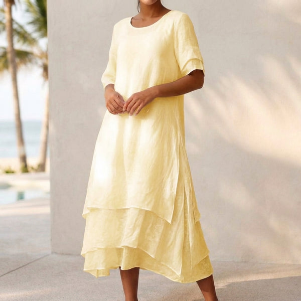 Layered Relaxed Fit Midi-Length Dress for Women – Stylish Casual Comfort