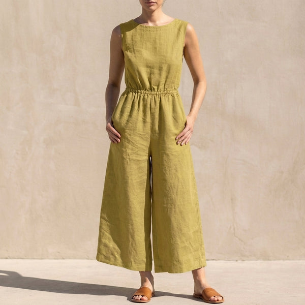 Relaxed Fit Wide-Leg Cropped Jumpsuit for Women – Comfortable Casual Style