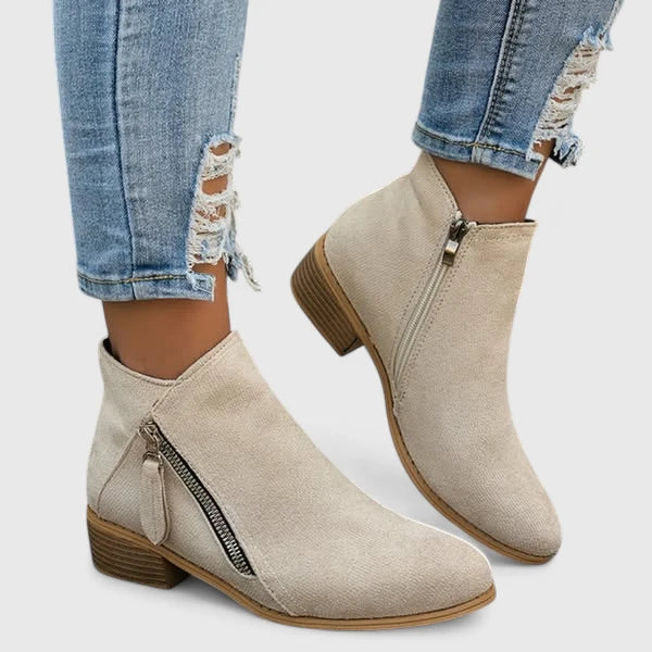 Orthopedic Low Heel Zipper Ankle Boots for Women – Supportive Comfortable Design