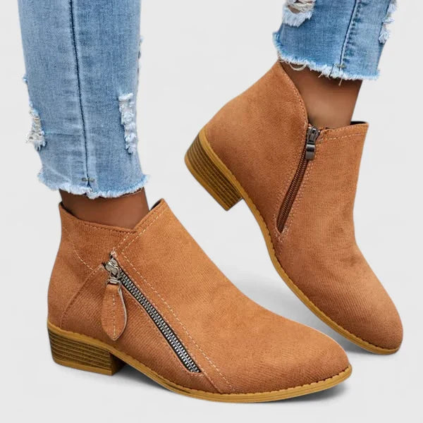 Orthopedic Low Heel Zipper Ankle Boots for Women – Supportive Comfortable Design