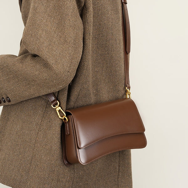Genuine Leather Flap Crossbody Bag