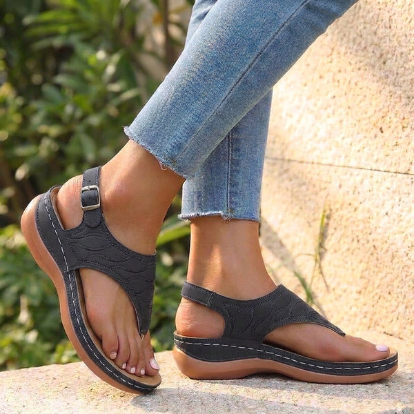 Embroidered Orthopedic Wedge Thong Sandals for Women – Comfortable Support and Style