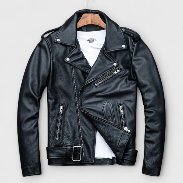 Black Cowhide Biker Leather Jacket