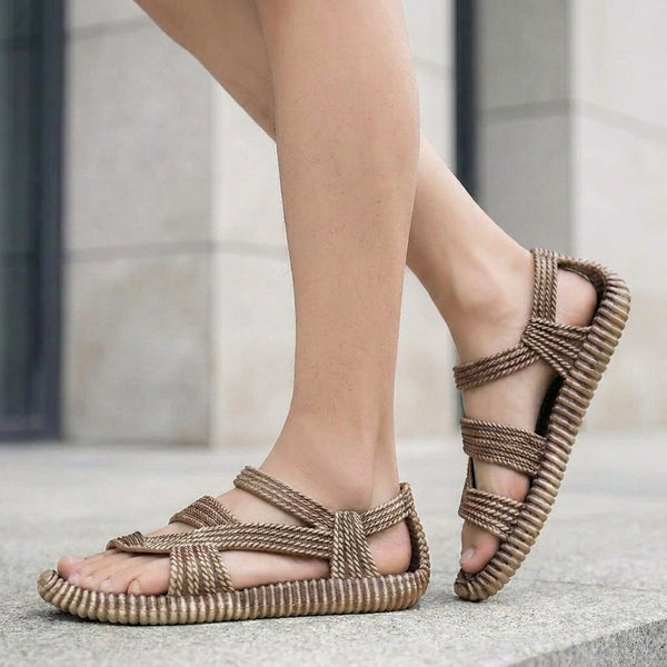 Strappy Braided Ridged Sole Strap Sandals for Men – Orthopedic Comfort & Support