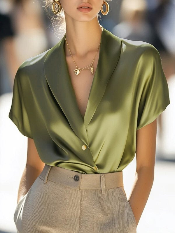Relaxed Fit Draped Wrap Blouse for Women – Elegant Comfortable Style