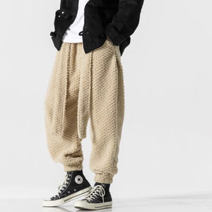 Men's Plush-Lined Retro Drawstring Pants