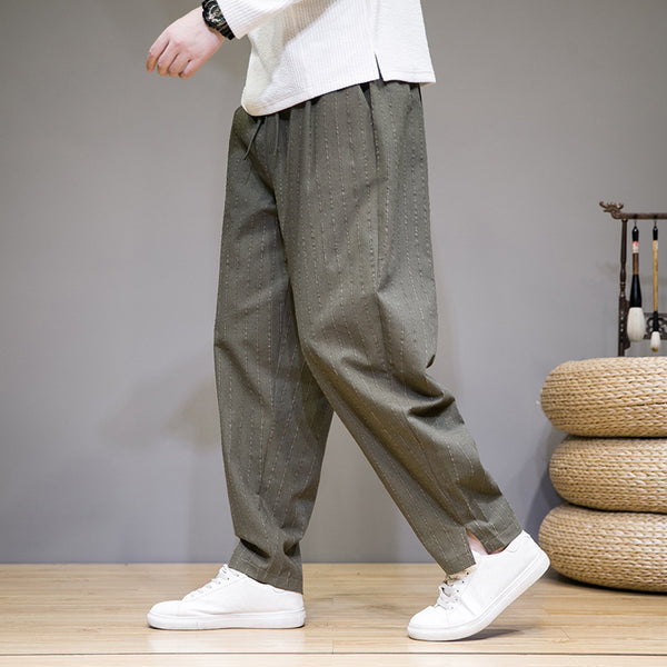 Men's Striped Cotton-Blend Drawstring Pants