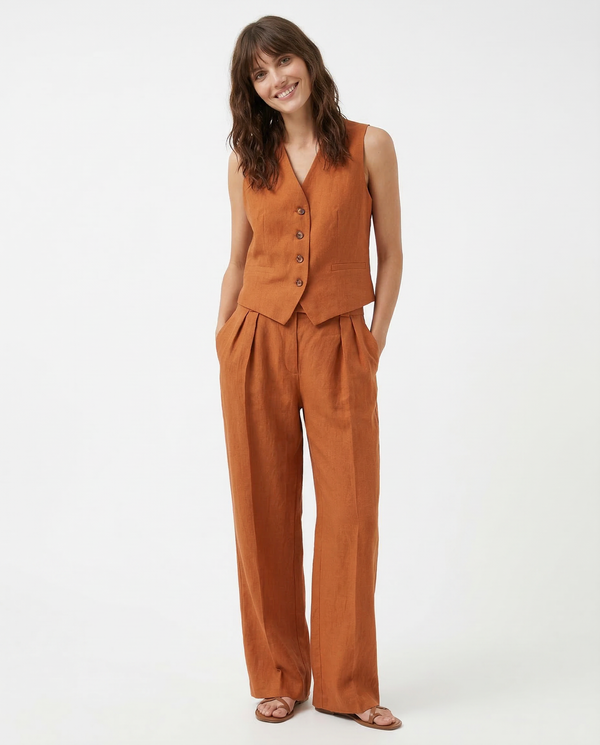 Tailored Fit Vest & Relaxed Fit Pleated Wide Leg Trousers Set for Women – Stylish And Comfortable Casualwear