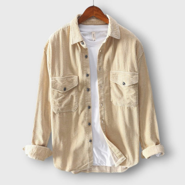 Striped Corduroy Button-Up Shirt