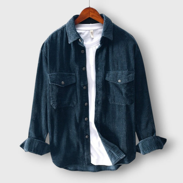 Striped Corduroy Button-Up Shirt