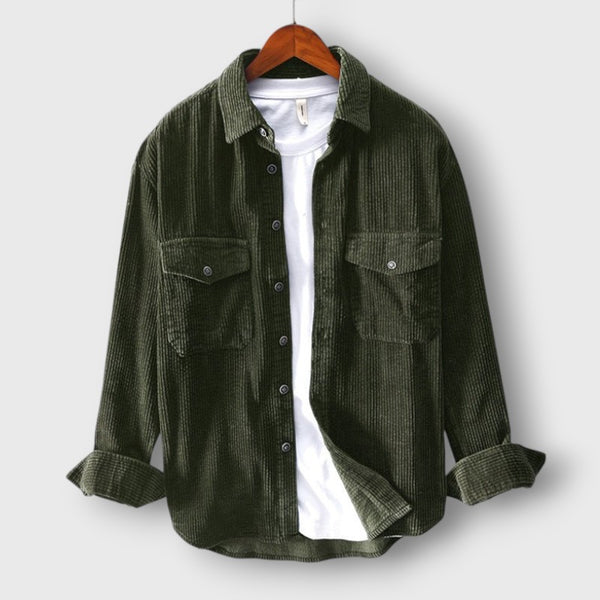 Striped Corduroy Button-Up Shirt