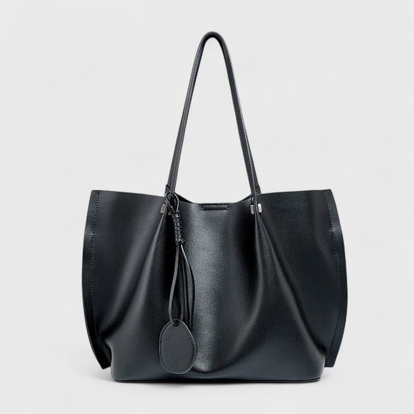 Large Capacity Cowhide Shoulder Tote with Pouch