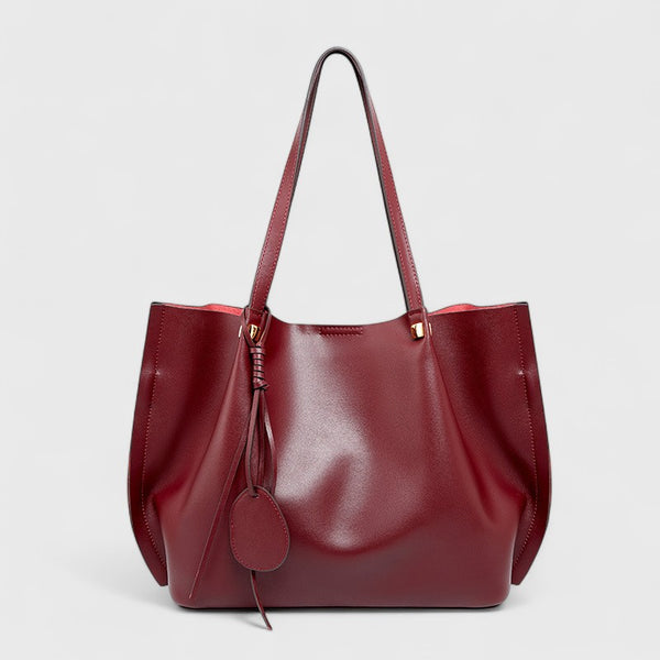 Large Capacity Cowhide Shoulder Tote with Pouch