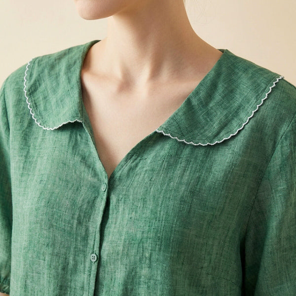 Relaxed Fit Collared Button Front Blouse for Women – Stylish Casual Comfort