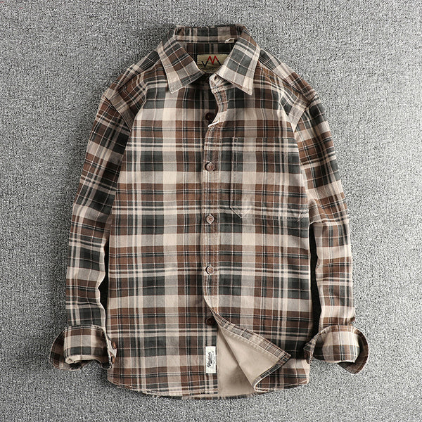 Men's Cotton Plaid Long-Sleeve Checked Shirt