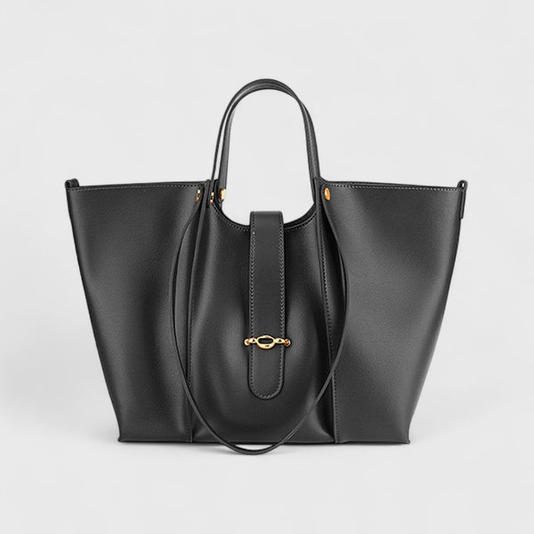 Genuine Leather Retro Tote with Front Pocket
