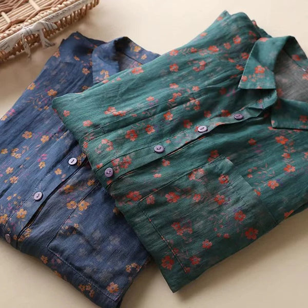 Relaxed Fit Floral Half-Placket Shirt for Women – Casual Stylish Comfort