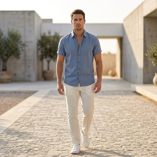 Relaxed Fit Crinkled Button-Up Shirt for Men – Casual Comfort & Breathability