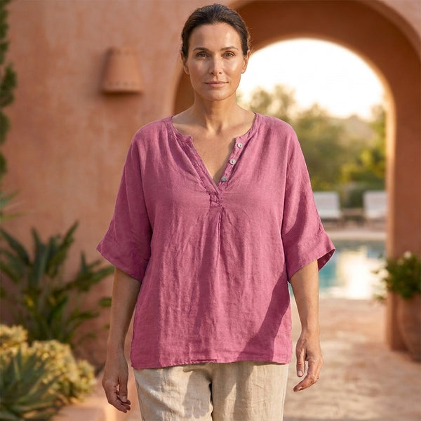 Relaxed Fit Pleated Button Front Blouse for Women – Casual Stylish Comfort