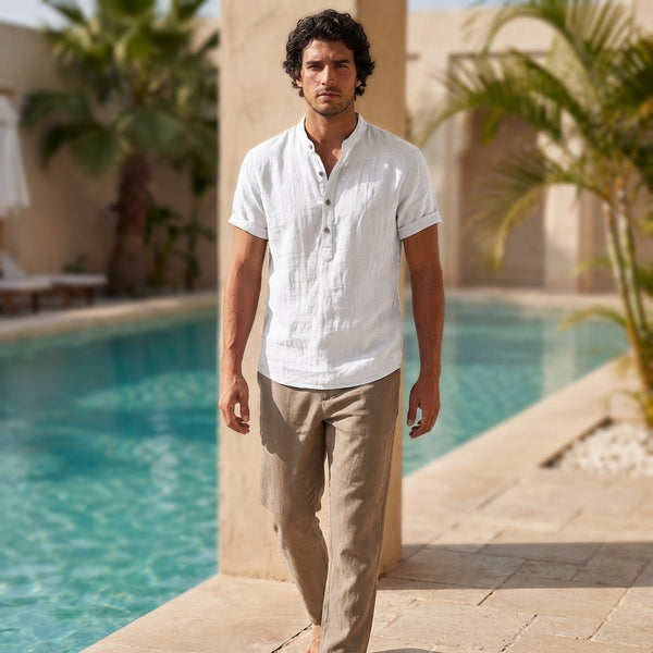 Relaxed Fit Band Collar Henley Shirt for Men – Breathable & Casual Comfort