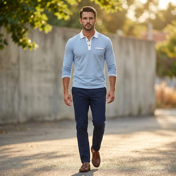 Slim Fit Long-Sleeve Polo Shirt for Men – Stylish Smart Casual Wear