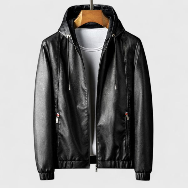 Men's Hooded Leather-Look Moto Jacket