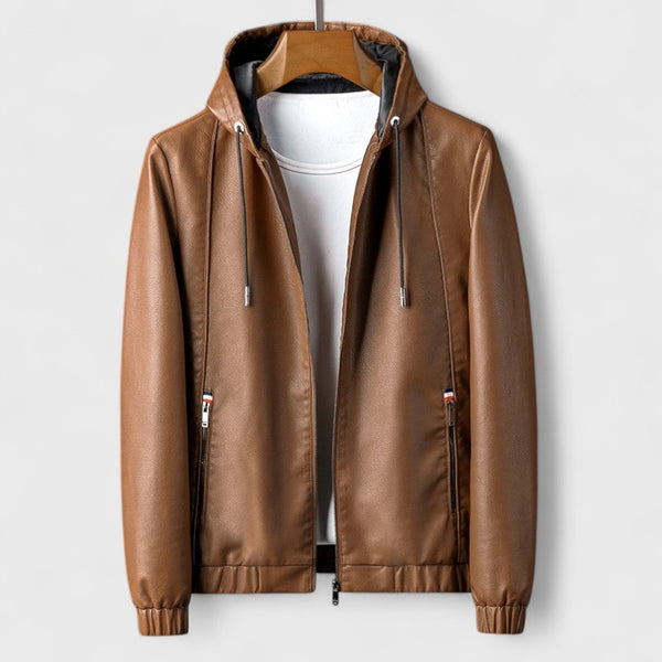 Men's Hooded Leather-Look Moto Jacket
