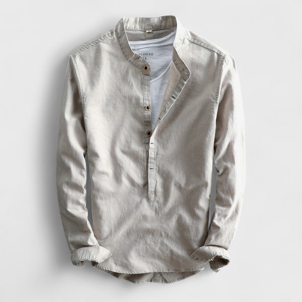 Men's Linen Long-Sleeve Button-Up Shirt