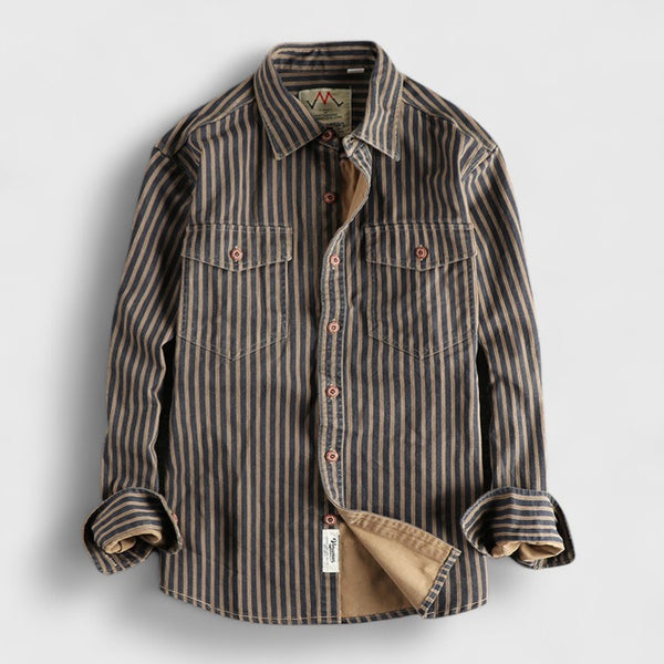 Retro Striped Cotton Long-Sleeve Shirt